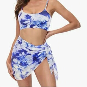 Kate Kasin 3 piece bikini short sarong set NWT Size XL High Waist